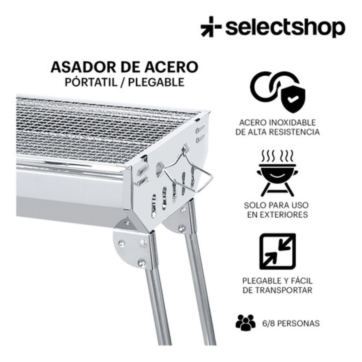 Parrilla Asador De Carbon Portatil Plegable Acero Inoxidable Plateado