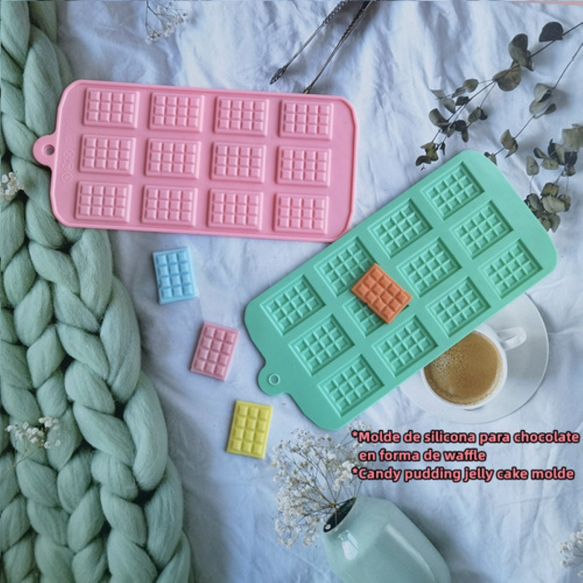 Moldes de Silicon Rectangulares 6 Cavidades Jabones,repostería 4 piezas Morada Azul Verde Rosa