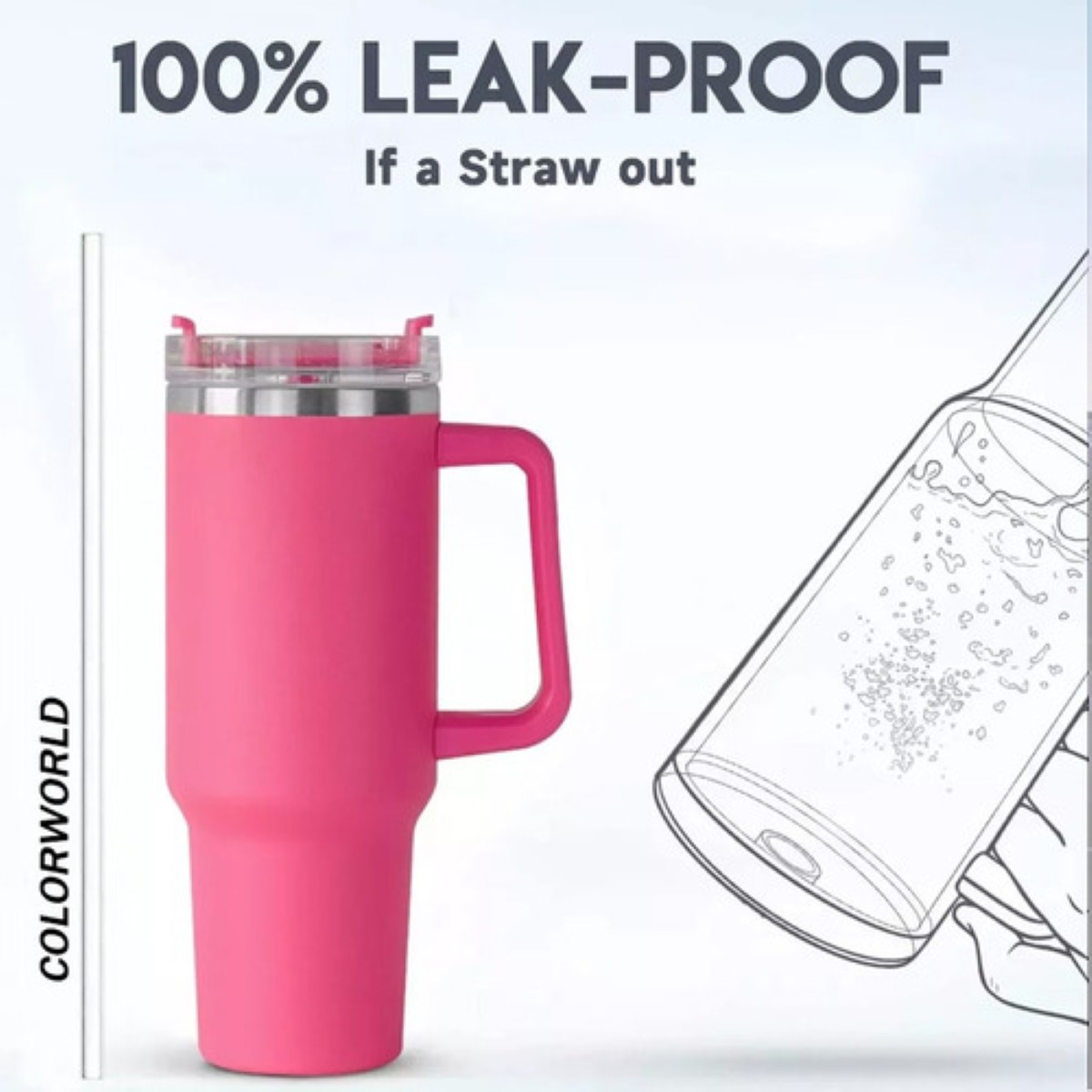 Vaso Térmico Portátil De Acero Inoxidable Con Popote Rosa