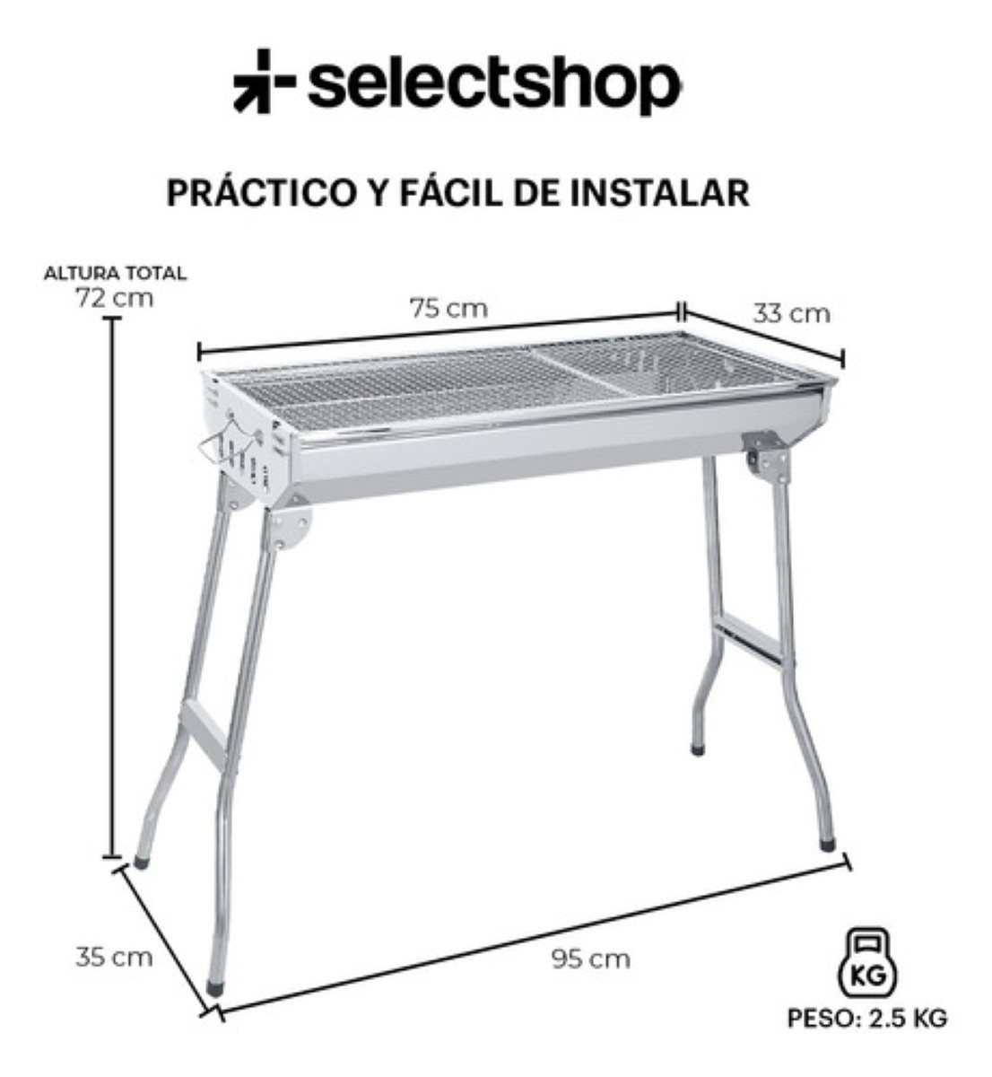 Parrilla Asador De Carbon Portatil Plegable Acero Inoxidable Plateado