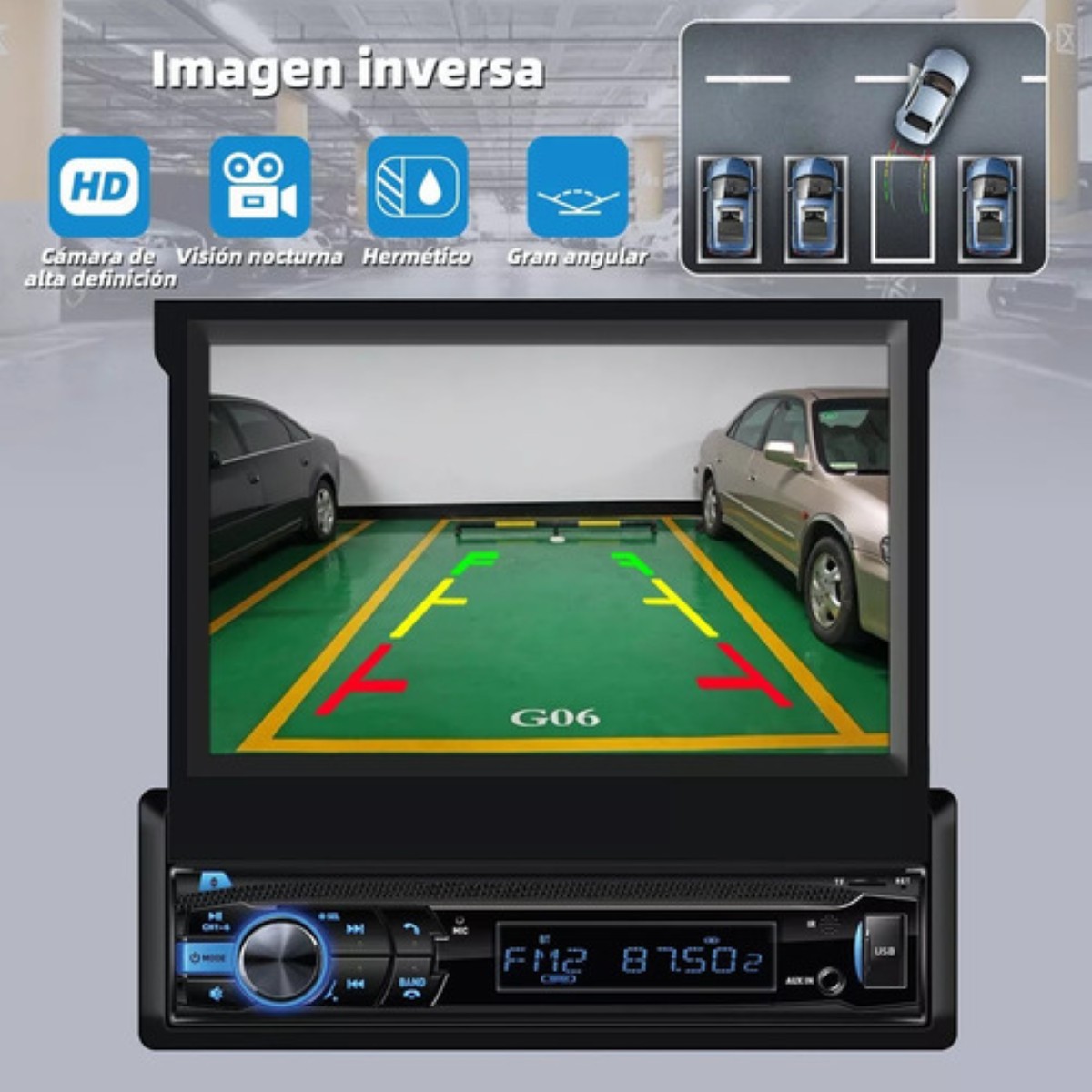 Autoestéreo con pantalla Retráctil Hd Estéreo Negro Led Azul
