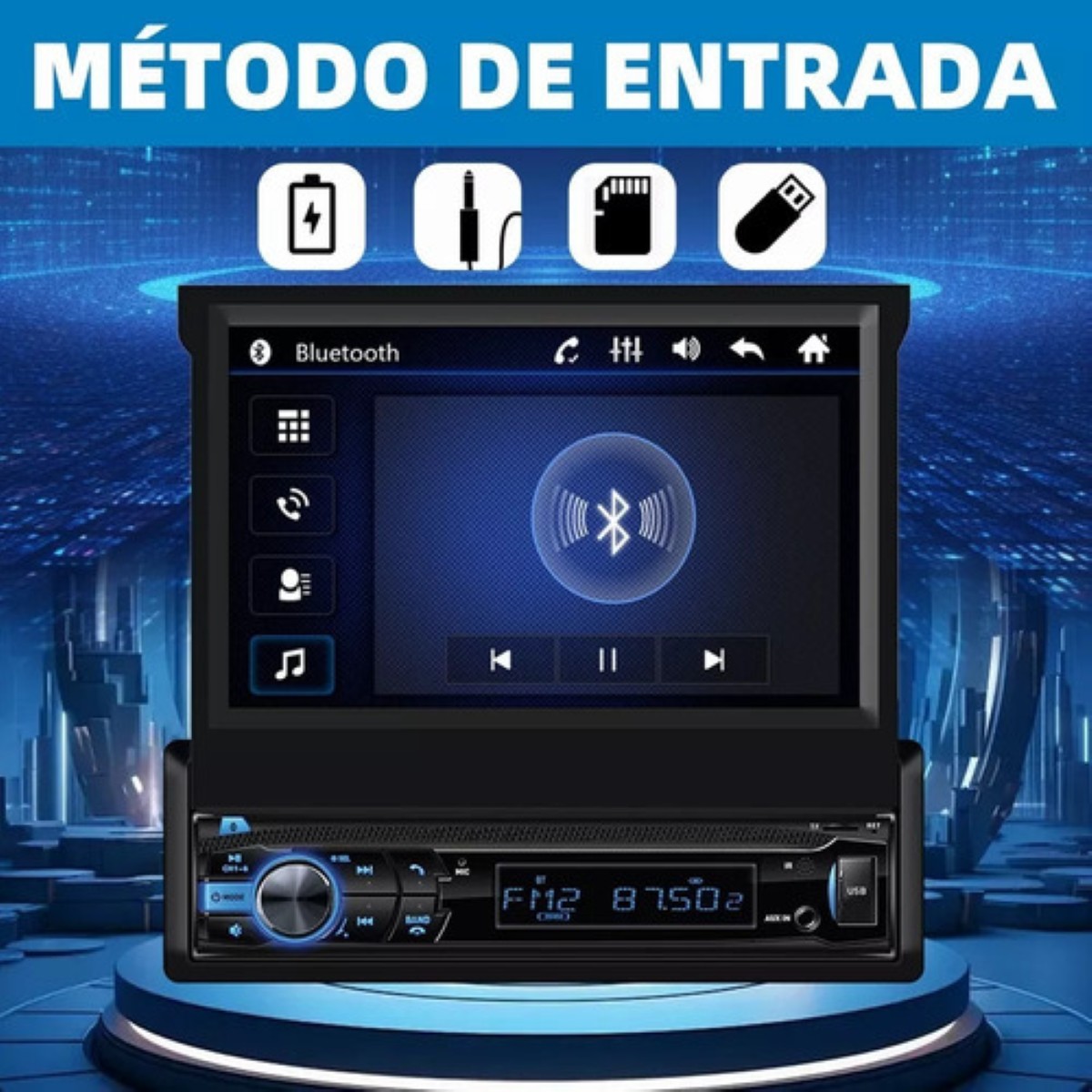Autoestéreo con pantalla Retráctil Hd Estéreo Negro Led Azul