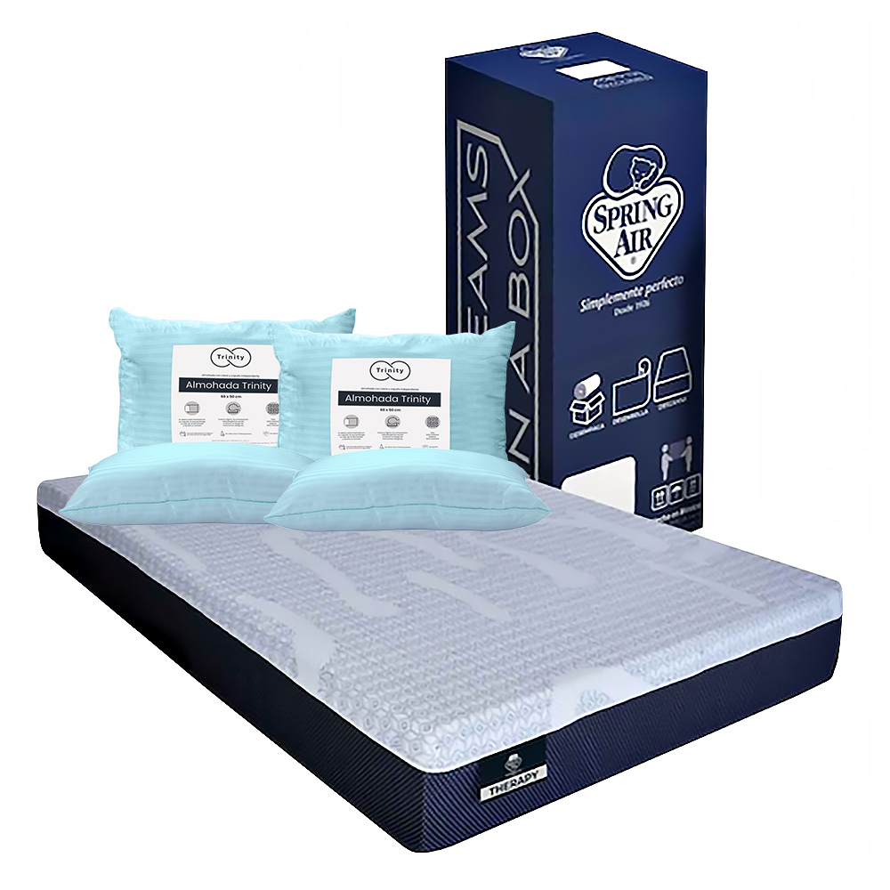 Colchón Queen Size Spring Air Therapy Blanco + 2 Almohadas Trinity