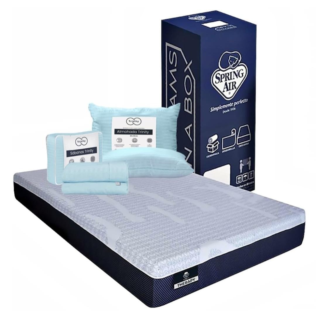 Colchón King Size Spring Air Therapy Blanco + Almohada Trinity + Sábanas Trinity