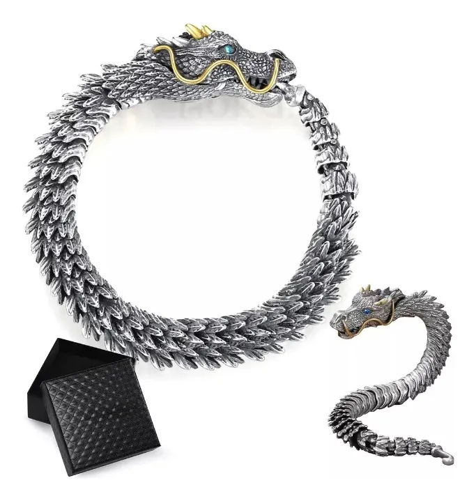 Pulsera De Hueso De Dragón Cadena Vintage Con Caja Premium