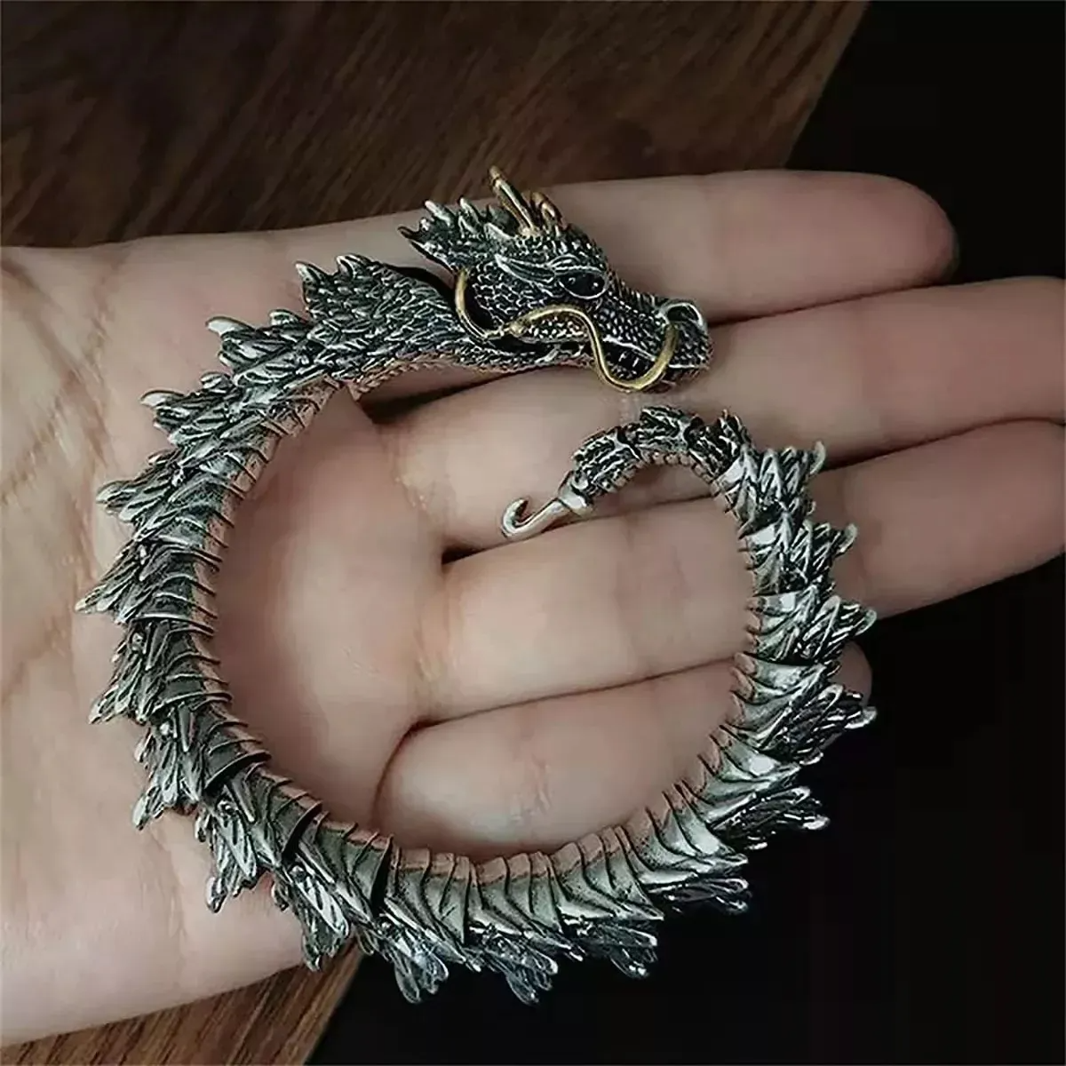 Pulsera De Hueso De Dragón Cadena Vintage Con Caja Premium