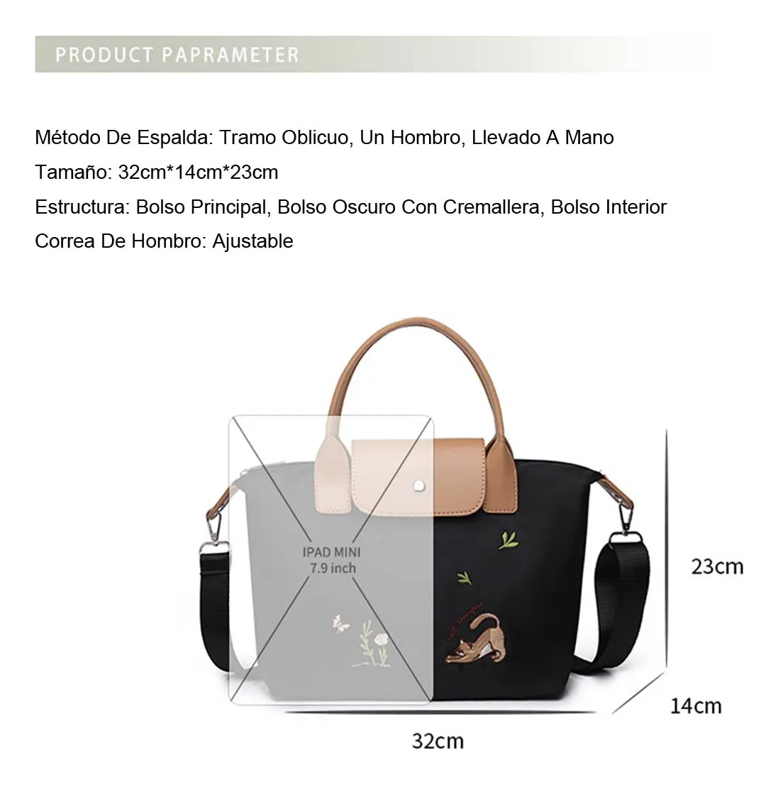 Bolsa De Mano Y Hombro Mujer Nylon Resistente Bolsos Mujer