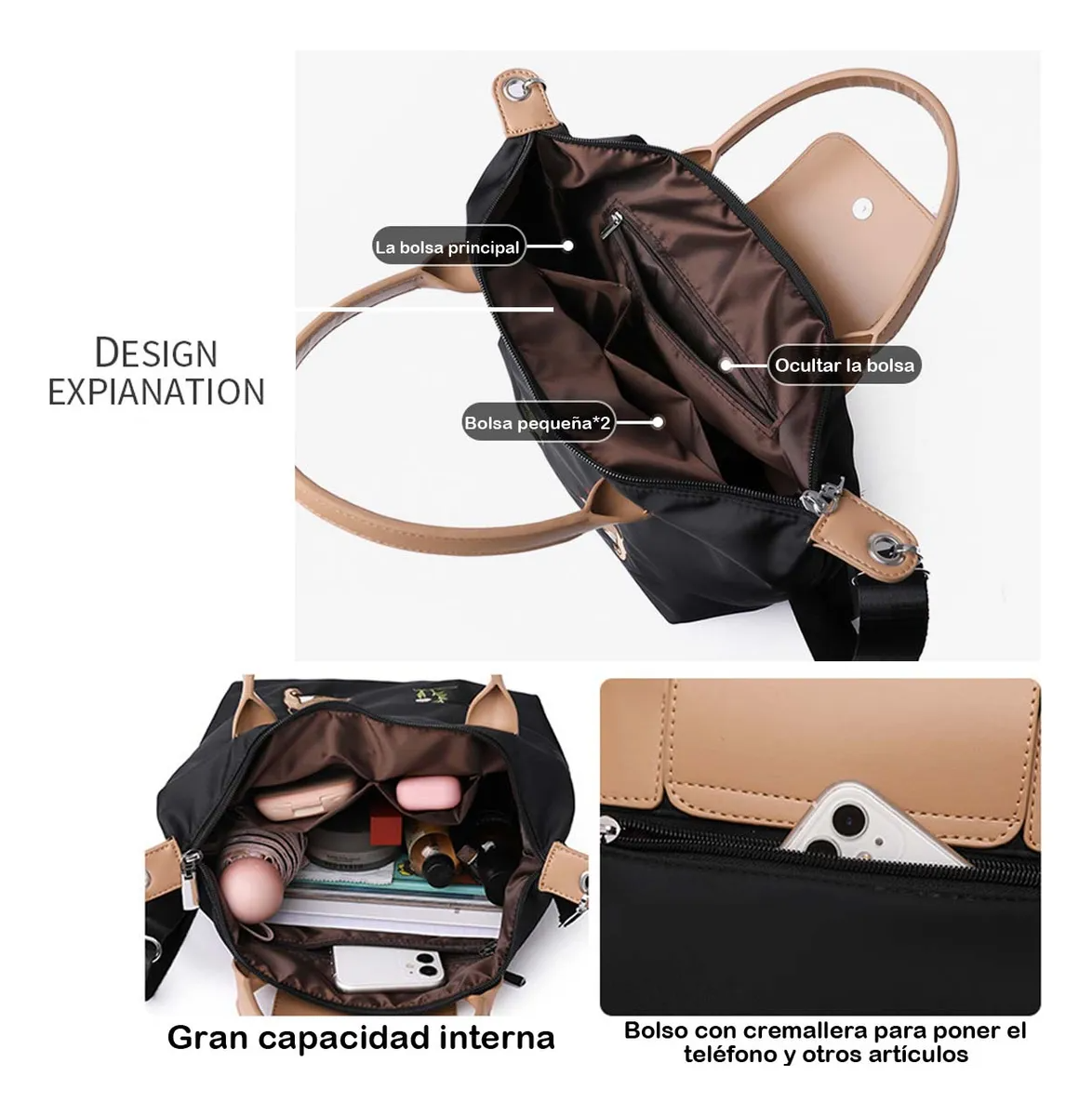 Bolsa De Mano Y Hombro Mujer Nylon Resistente Bolsos Mujer