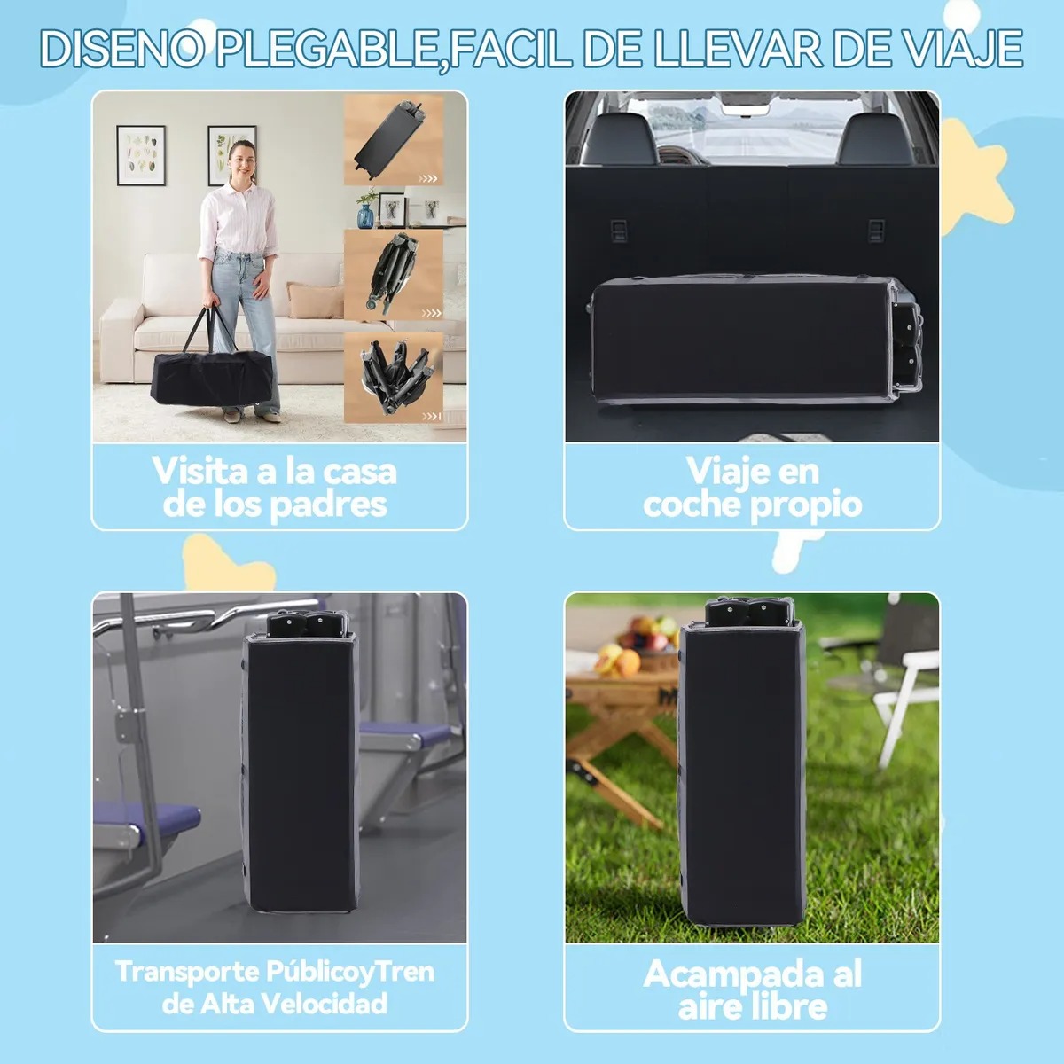 Cuna Corral Plegable Viajero Bebé 5 En 1 Cambiador Exterior