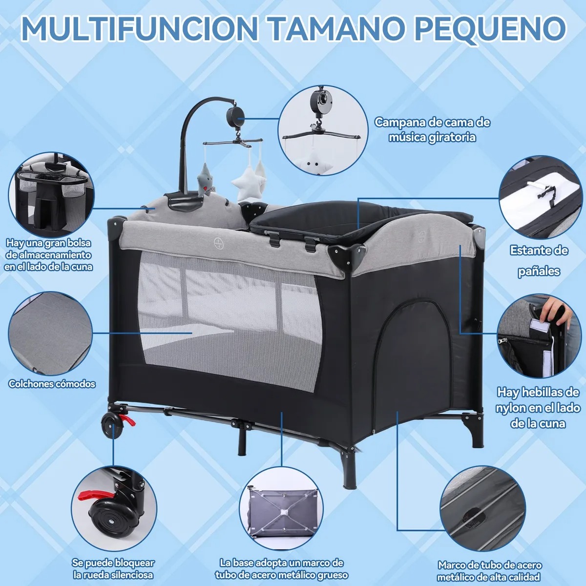 Cuna Corral Plegable Viajero Bebé 5 En 1 Cambiador Exterior