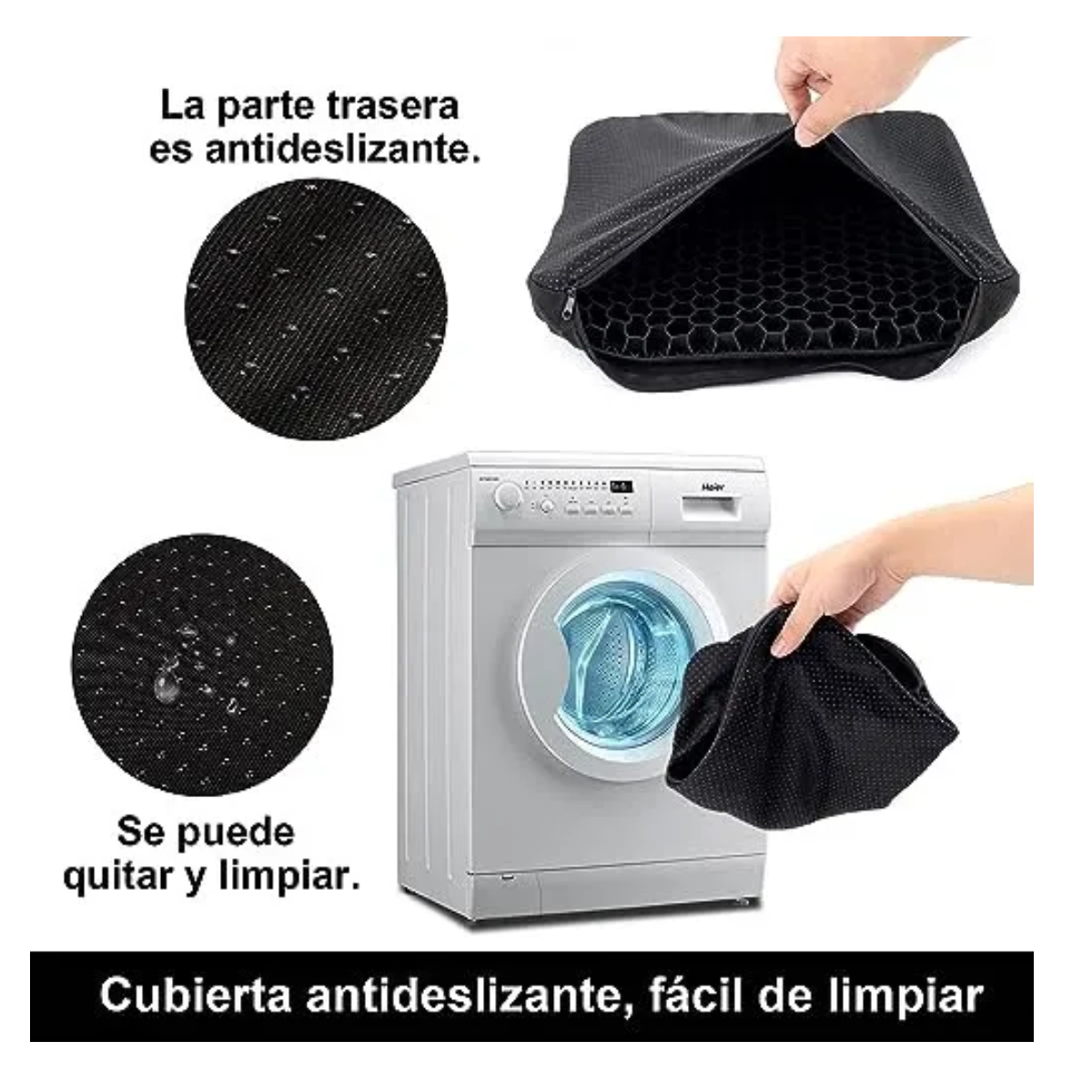 Cojín Gel Transpirable Ergonómico Forma Panal Suave Lavable Color Negro