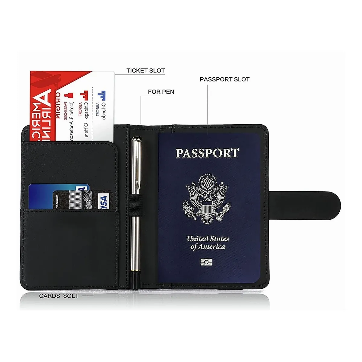 Porta Pasaporte , Documentos Funda Protectora Viaje Negro