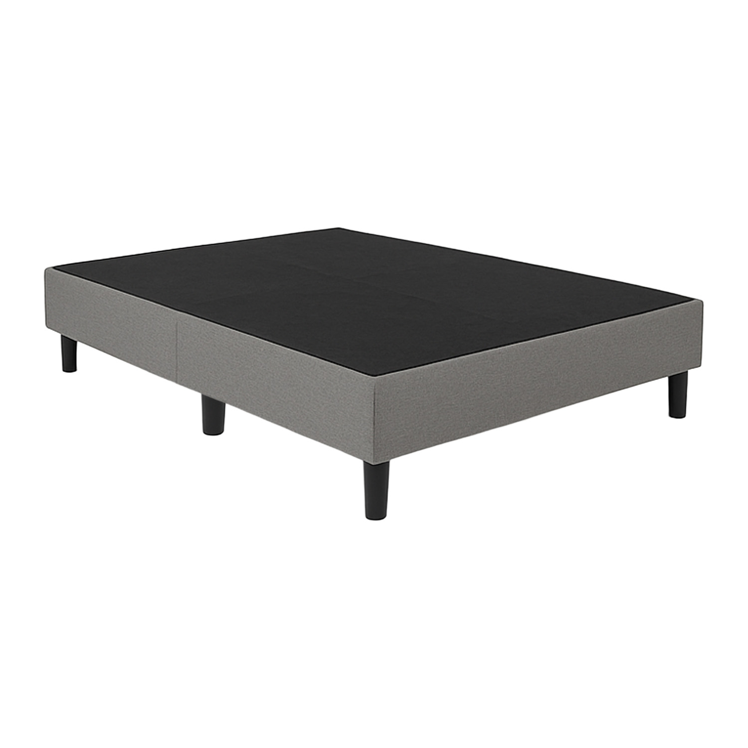 Base de cama matrimonial estilo moderno Condesa con estructura de metal y madera tapizada en tela gris