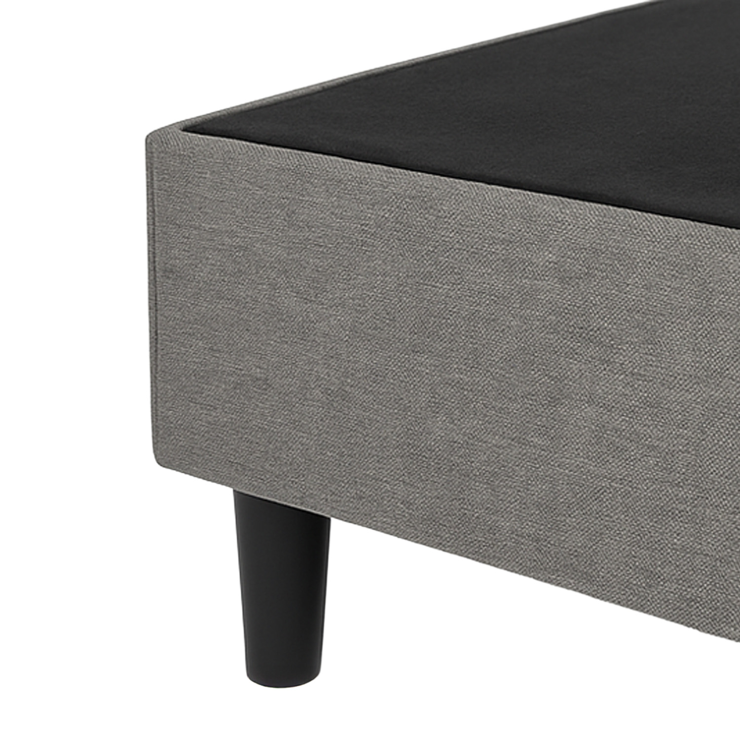 Base de cama matrimonial estilo moderno Condesa con estructura de metal y madera tapizada en tela gris