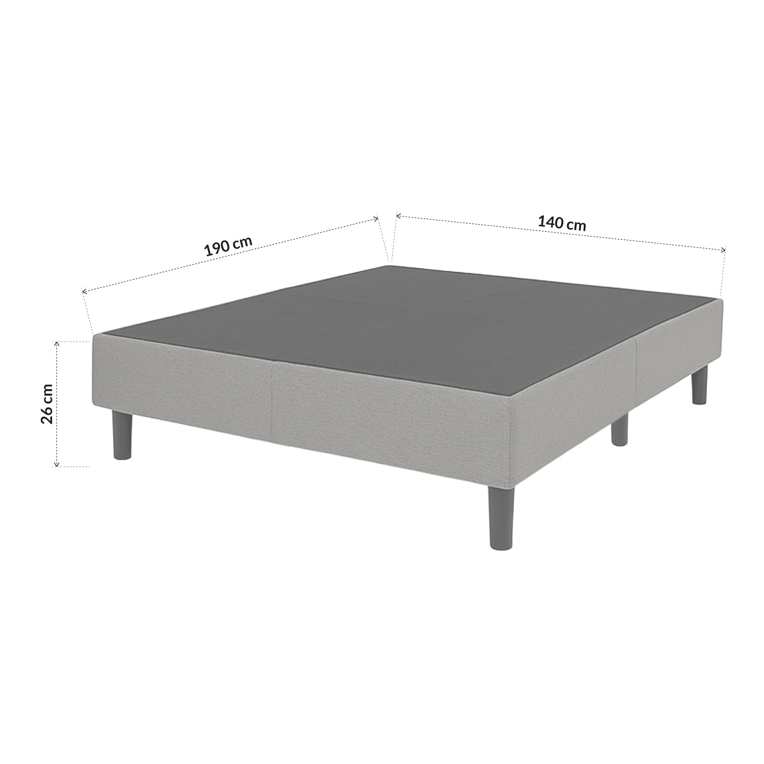 Base de cama matrimonial estilo moderno Condesa con estructura de metal y madera tapizada en tela gris