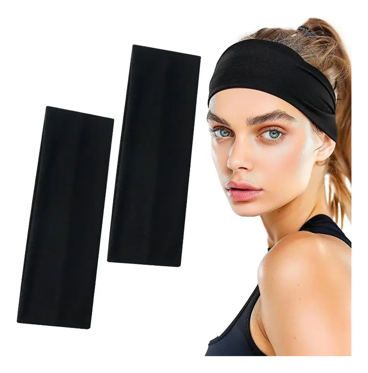 Diadema Sport Valerina Banda De Cabello Algodon 12 Piezas Negras