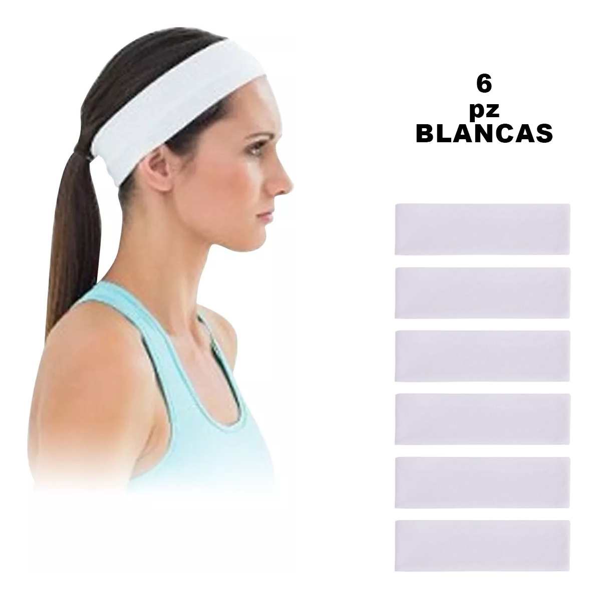 Diadema Sport Valerina Banda De Cabello Algodon 12 Piezas Blancas y Negras